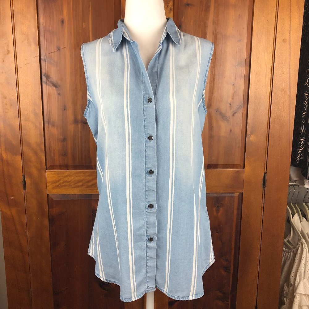 Beachlunchlounge Collection Coastal Beachy Striped Sleeveless Button-Down Shirt